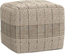 Elmer Square Pouf 18 inch Wide Handwoven Jute  Cotton Ottoman in Natural  Grey