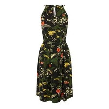 Warehouse Tropical Print Halterneck Dress black mini Size 6 New Tags BNWT