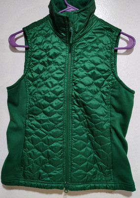 LL Bean Quilted Jacket Vest Women XS Green Full Zip Mock Pockets Sleeveless