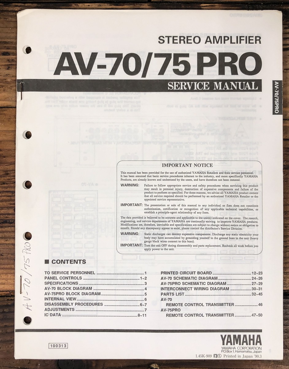 Yamaha AV-70 AV-75 PRO Amplifier Owners / User Manual *Original*