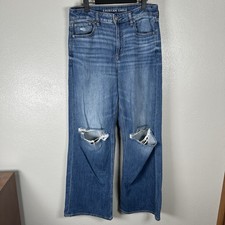 American Eagle Super High-Rise Baggy Wide Leg Distressed Jeans Sz 8 Medium Wash