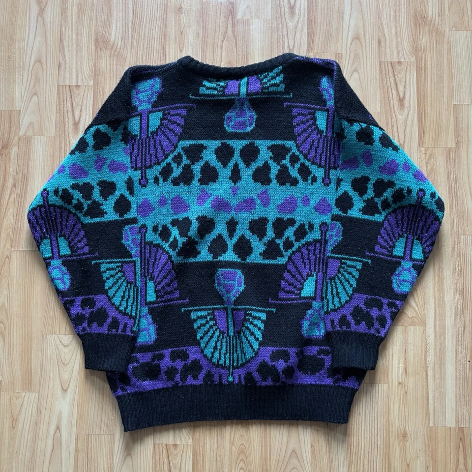 Sudadera Vintage 1980’s Mujer’s Lauren Trippy Geométrica Tribal Brillo Talla L! Foto 4 de 4