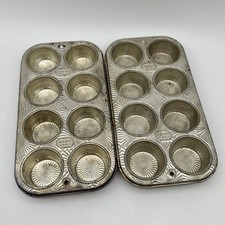 Set 2 Vintage MCM Ekco Ovenex N-800-8 Muffin Pan Starburst Pattern Made in USA