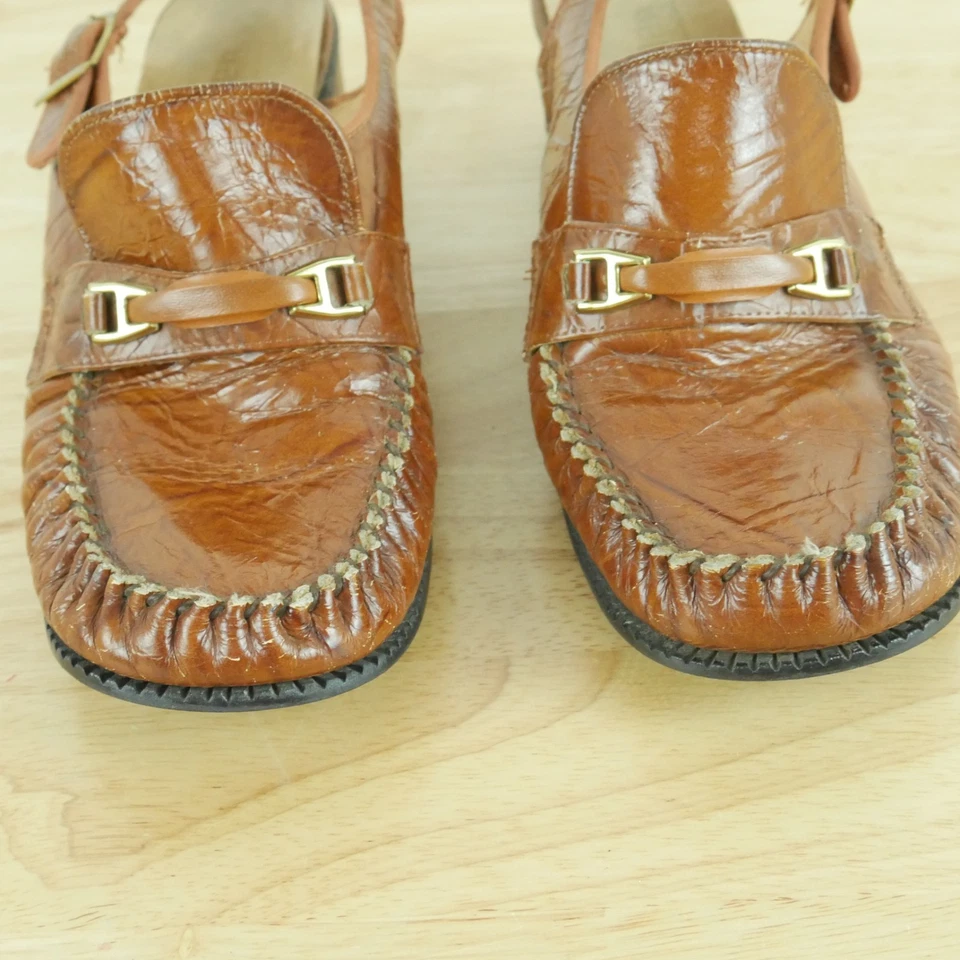 Винтажный 70-х 9 N туфли мокасины слинга мулы опрятный Academia ретро коренастый каблук - Изображение 4 из 4