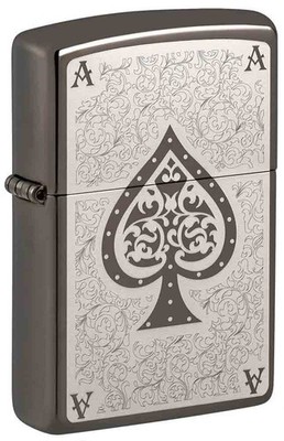 Zippo Feuerzeug Ace Filigree Black Ice Finish Spielkartenmotiv Ass