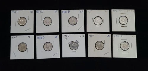 Group of 10 Different Mercury Silver Dimes XF/AU Lot #2 NICE!