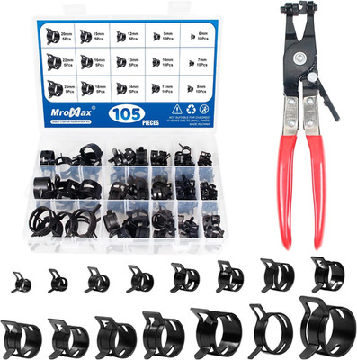 Kit de 105 abrazaderas resorte para mangueras 15 tamaños con pinzas y clip mas