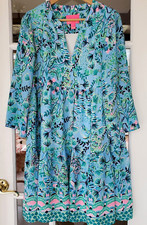 Lilly Pulitzer Martine Swing Dress Frenchie Blue Mosaic Shells Large 07025C 