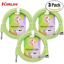 3-PACK Kirlin 10FT 1/4" Straight to Right Angle Guitar Cable Spring Green