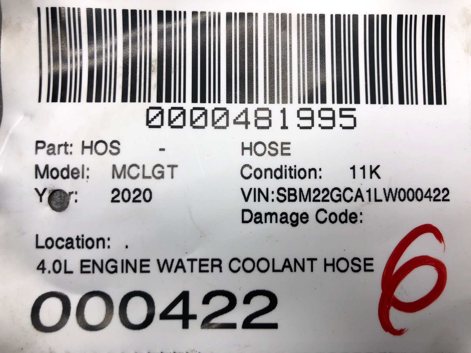 2020-2023 MCLAREN GT 4.0L ENGINE WATER COOLANT HOSE PIPE LINE 22FA2237GP OEM