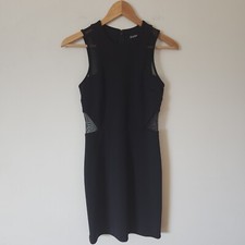 Express Dress Women Size 0 Mini Short Black Sleeveless Stretch Mesh Cut Bodycon