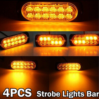 4-Piece Amber LED Strobe Light Bar - 12 LEDs Each For Trucks, SUVs, ATVs & Work Vehicles