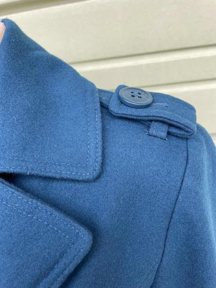 M60 Miss Sixty Women Dark Blue Green Double Breasted Wool Belted Pea Coat Size S - Image 3 of 4