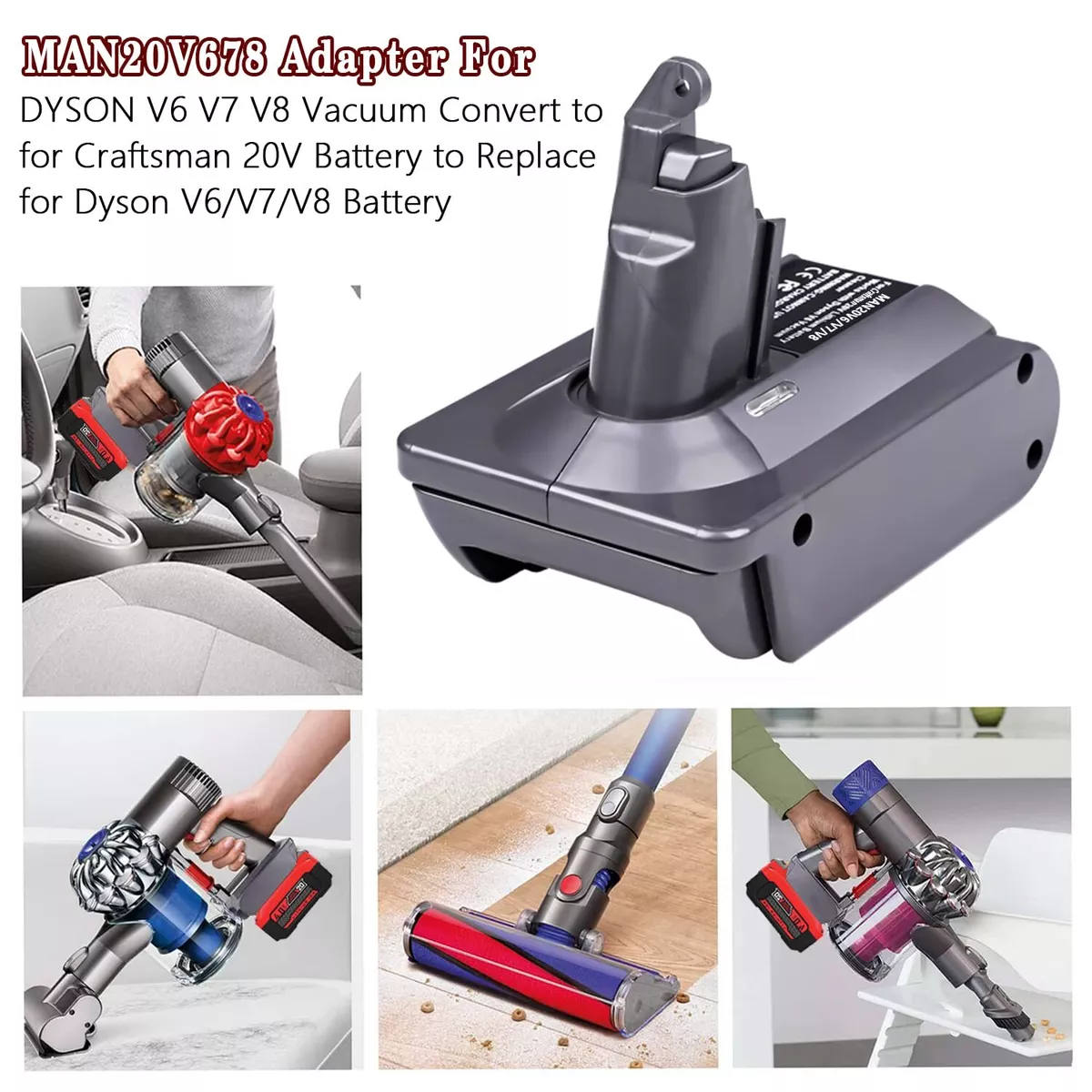 Craftsman 20V V20 Battery to Dyson V6 V7 V8 Series Vacuum Cleaner