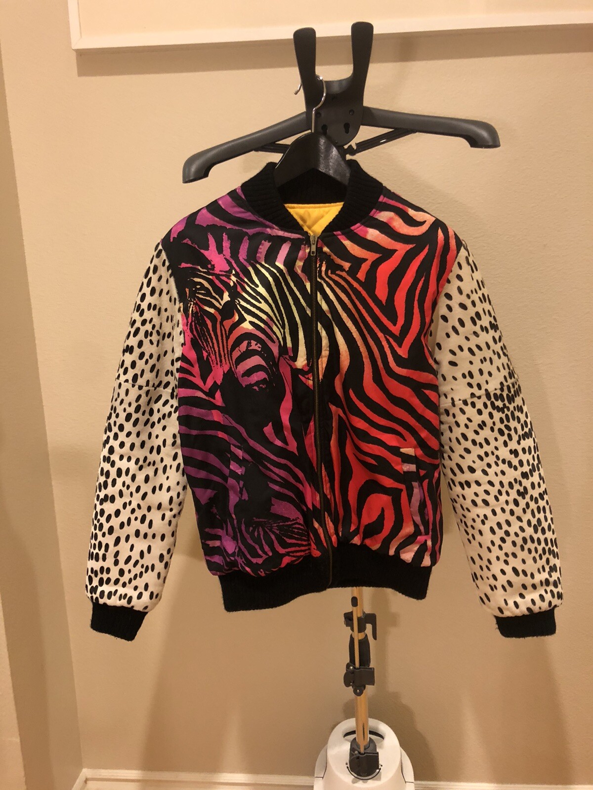 GIACCA BOMBER REVERSIBILE QUINDICI E MEZZA VERNICE Tiger Leopard Pony Hair taglia L