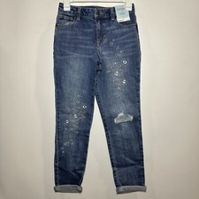 Girls' Embroidered Floral Girlfriend Mid-Rise Jeans - Cat  Jack Dark Wash 12