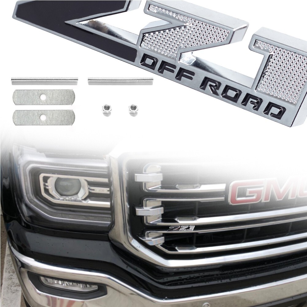 Silverado Sierra Z71 OffRoad Front Grille Emblem Silvery Black Bolt-on Badge