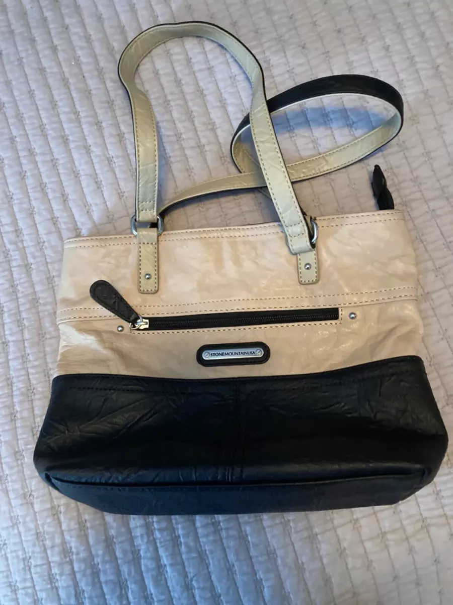 Stone Mountain Black and Cream Leather Tote Bag Purse eBay