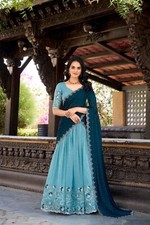 New Launching Silver Glosy Sky Blue Lehenga Choli With Dupatta For Wedding