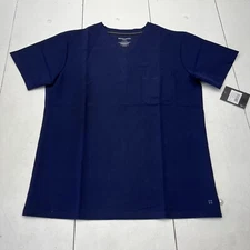White Cross Navy Blue Chest Pocket V-Neck Scrub Top Women’s Size Large 