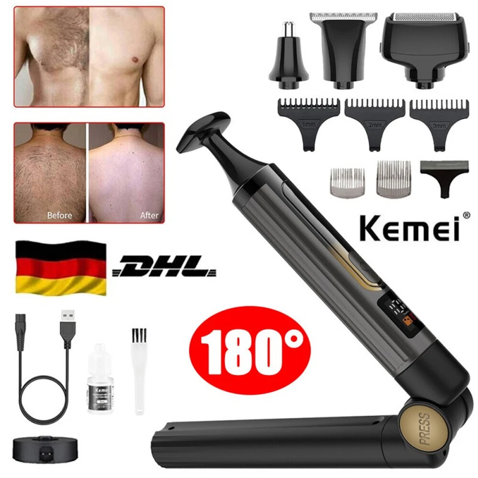 KEMEI Elektrischer Rückenrasierer,für Männer langer Griff Körper Haarentfernung Rasier