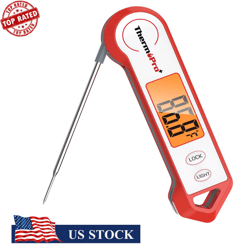 Meat Thermometer W/ Magnet LED Display Waterproof Stainless Steel Grilling BBQ-image