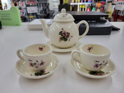 Vintage Ceramic Violets Pattern Miniature Tea Party Set. Unbranded. Very Nice!