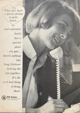 Bell Telephone System Long Distance Lady on Phone Vintage Print Ad 1966