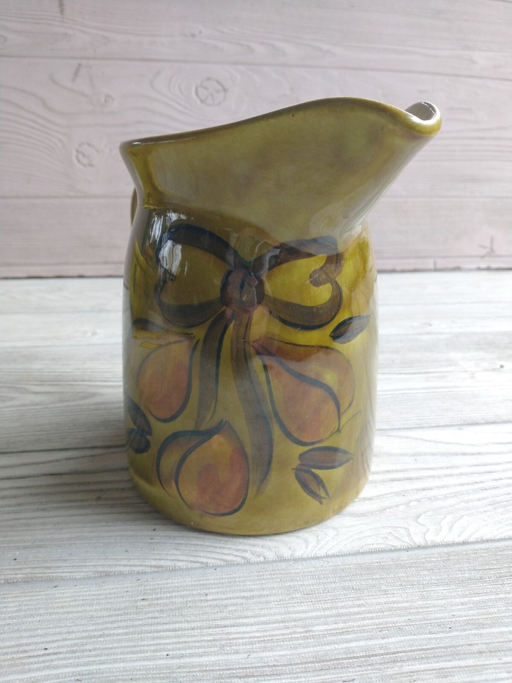 Vintage Los Angeles Pottery Ruffled Bowl Grapes Leaves & Pitcher Green