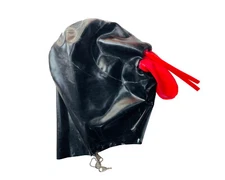 Latex mask full cover hood 15cm long nose tube red mouth sheath lock zip Fetish 
