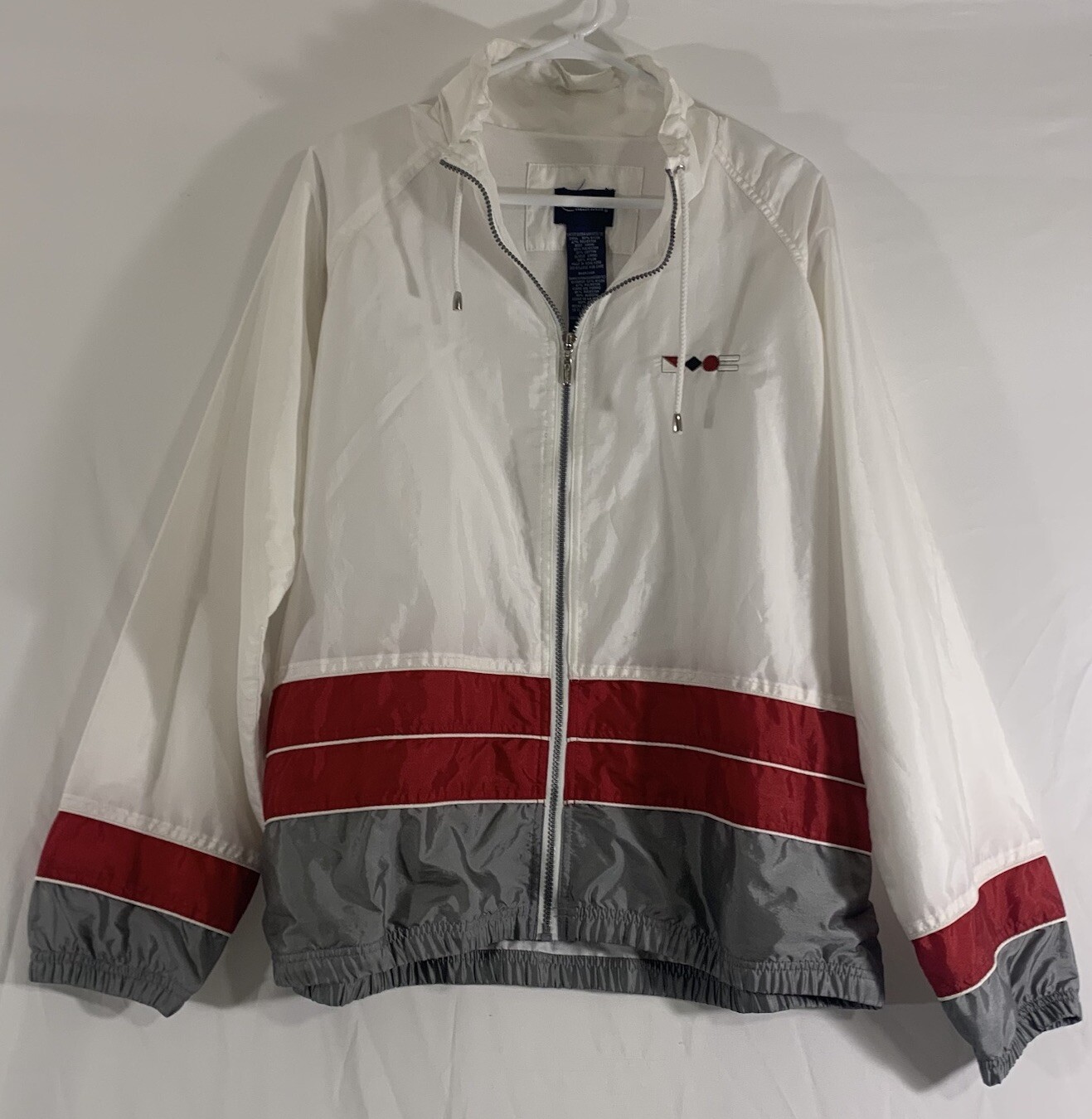 Vtg Womens Catalina Windbreaker Large White Embroidered Grandma Track Walking