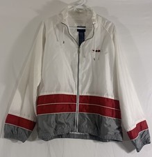 Vtg Womens Catalina Windbreaker Large White Embroidered Grandma Track Walking