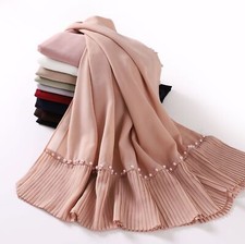 Women Chiffon Beaded Long Scarf Headscarf Muslim Turban Shawl Arab Gauze Hijab