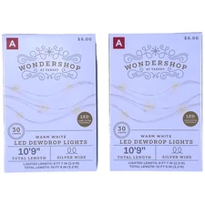 2 - Wondershop Dewdrop String LED Lights 30ct White Silver Wire 10'9" Christmas