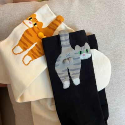 Cute Cat Socks with Fuzzy Balls, Funny Novelty Animal Sock Gift for Cat Lovers