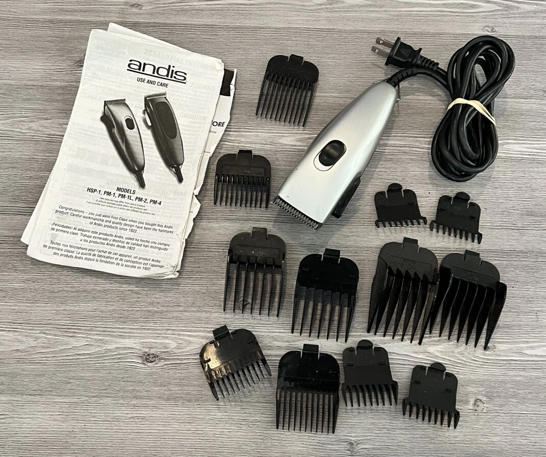 Andis Electric Pet Clipper hair Cutter Model PM-1 Chrome & Black W/ 12 Guards