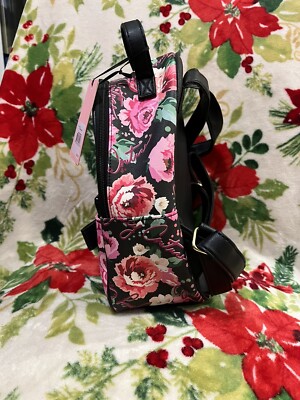 NEW Juicy Couture Backpack Black Pink Floral Purse/Bag W 