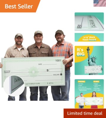 Durable 36'' x 16'' Fake Check with Dry Erase Surface - Ideal for Awards and Gifts