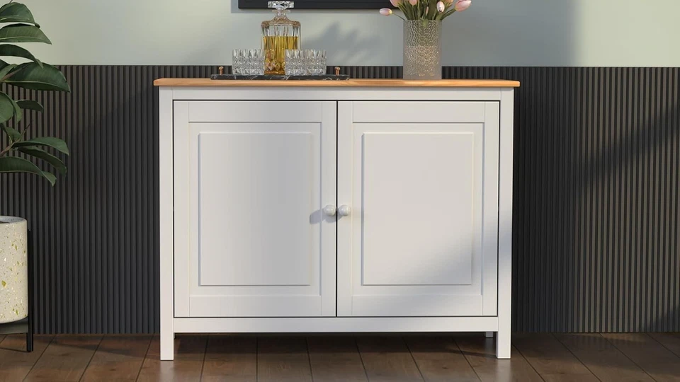 Aparador de madera maciza armario buffet con puertas - Estantes ajustables Foto 3 de 4