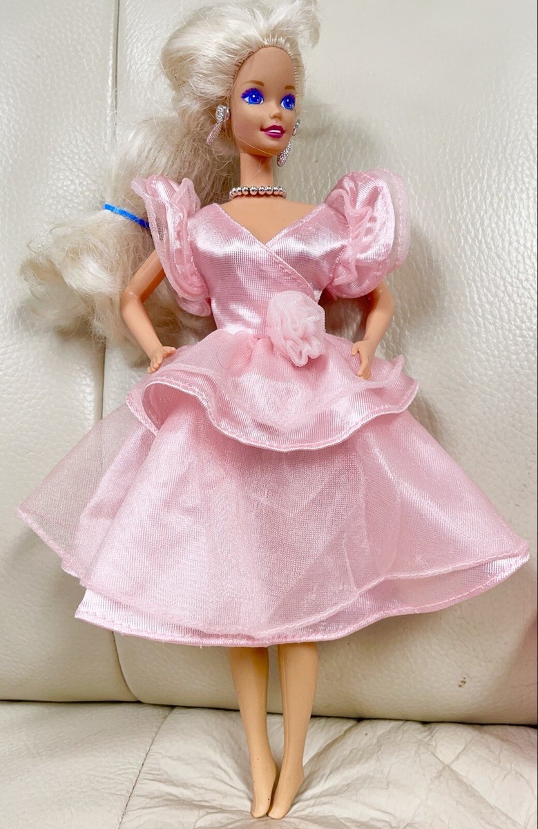 1980s barbie pink dress 2 Vtg Barbie Doll Pink Dresses~Sweet Roses 1989 Tagged Fashion Clothes