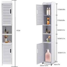 97cm Tall Slim Unit Cupboard Storage Cabinet Bathroom Bedroom Furniture White
