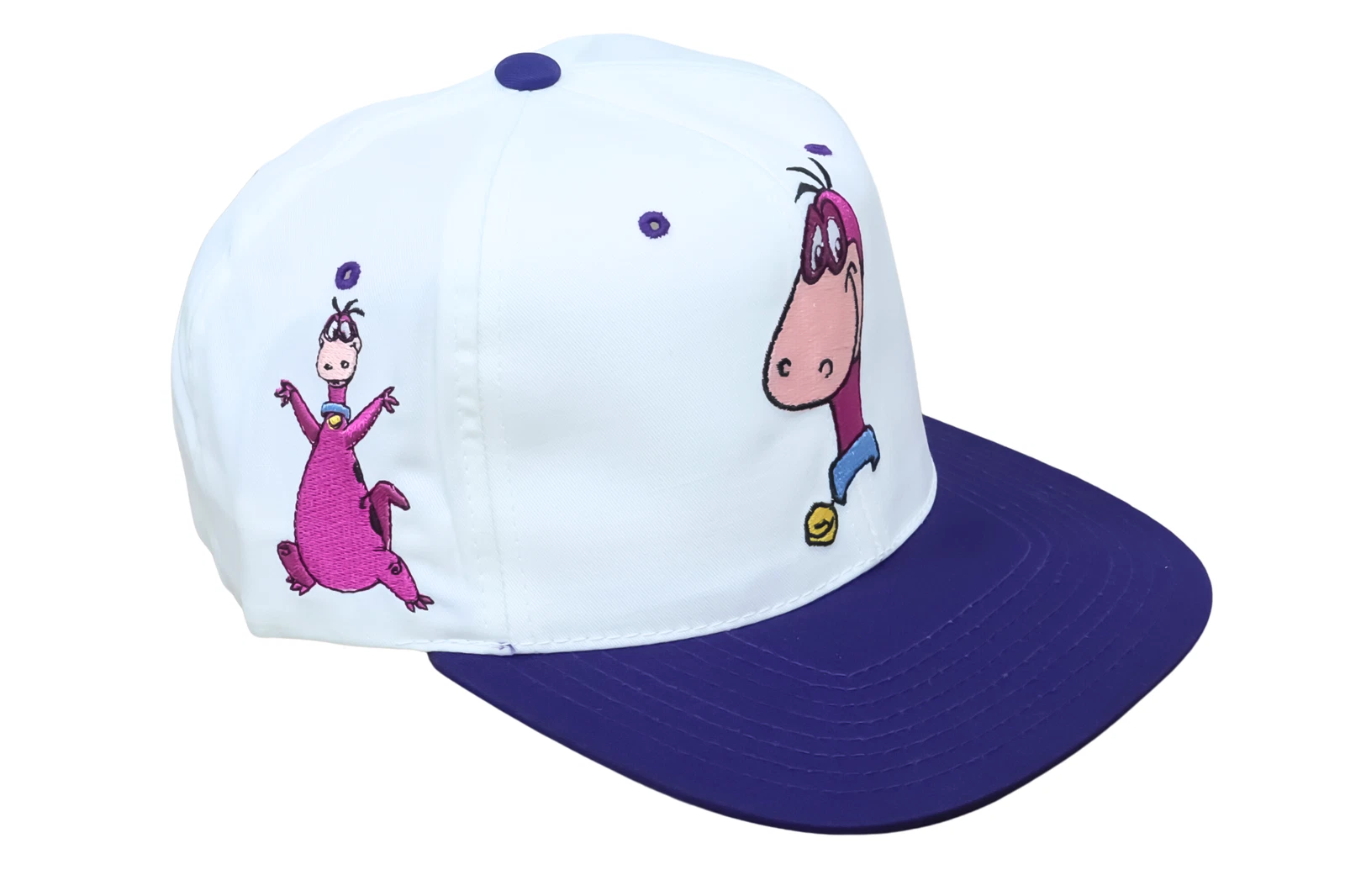 VINTAGE Dino Hat Cap Snap Back White Purple Flintstones Cartoon Collectors