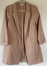 HAVE Beige/Pink Open Front Long Blazer Jacket Pockets 3/4 Sleeve Women's Large