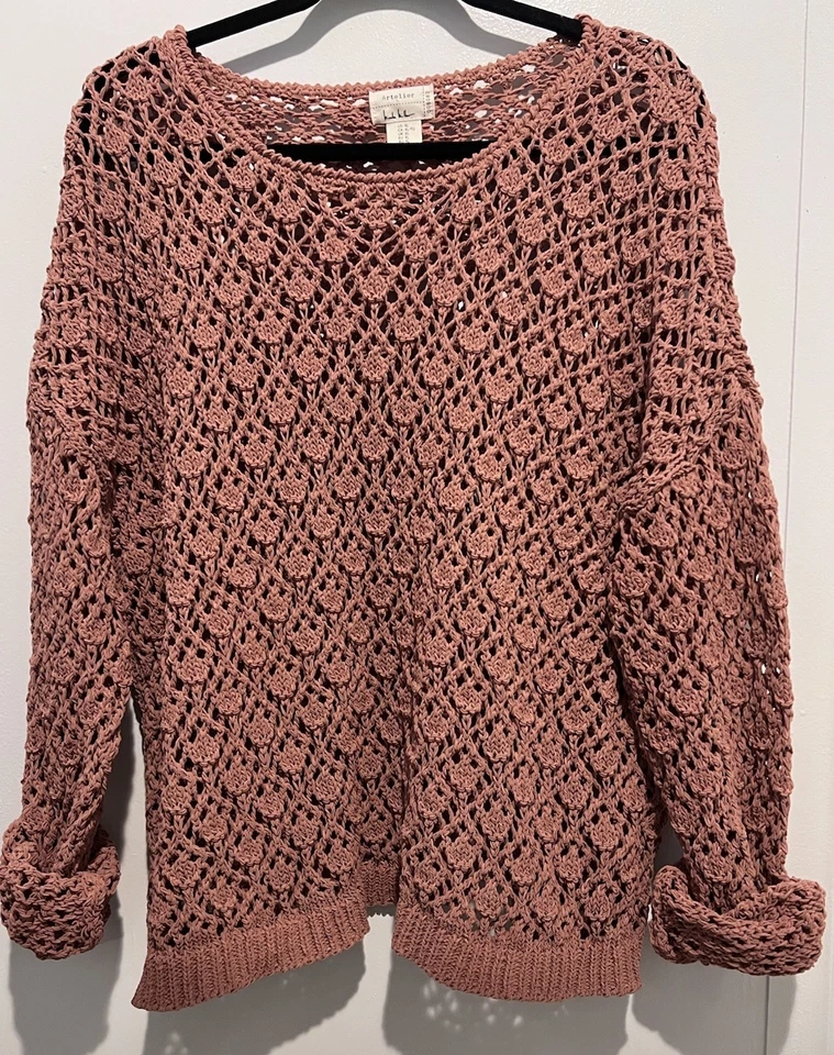Suéter Artelier Nicole Miller Tejido Abierto Para Mujer XL Marrón Tejido Pullover Informal Foto 3 de 4