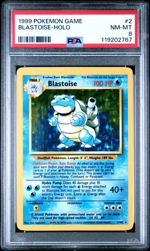 1999 Pokemon Blastoise Holo 2/102 Base Set Unlimited PSA 8 WOTC Vintage