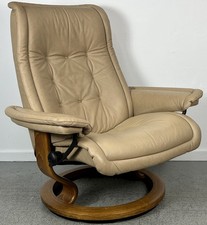 Ekornes Stressless Large ROYAL "Sand" Paloma Leather Swivel Recliner Chair