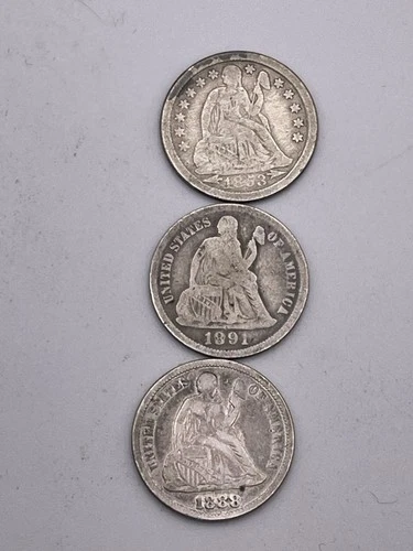 Lot of (3) Seated Liberty Dimes 1853-O-1888-1891-O F/ VF +LOT S6