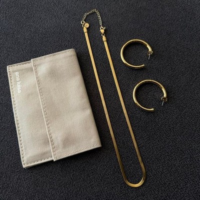 ana luisa bundle | 14k gold medium hoops & herringbone necklace with extender