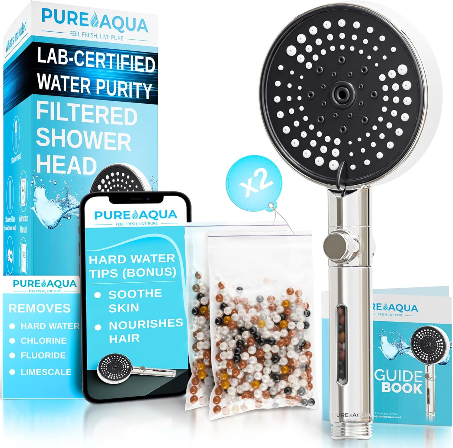 5 Stage Filtered Shower Head (X2 Power - Higher Filtration) | Shower Filter Hard