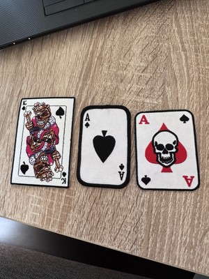 3 Spielkarten Aufnäher   King & Ace   Rockabilly Biker Retro Patch Set